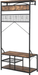 O&K FURNITURE 5 in 1 Industrial Hall Tree with Hooks, 73-Inch Entryway Coat Rack Shoe Bench, Storage Organizer with Grid Panel, Vintage Brown Finish