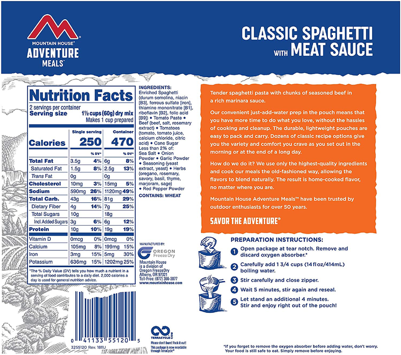 Mountain House Spaghetti with Meat Sauce | Freeze Dried Backpacking & Camping Food | Survival & Emergency Food
