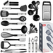 Kitchen Utensil Set 24 Nylon and Stainless Steel Utensil Set, Non-Stick and Heat Resistant Cooking Utensils Set, Kitchen Tools, Useful Pots and Pans Accessories and Kitchen Gadgets (Black)