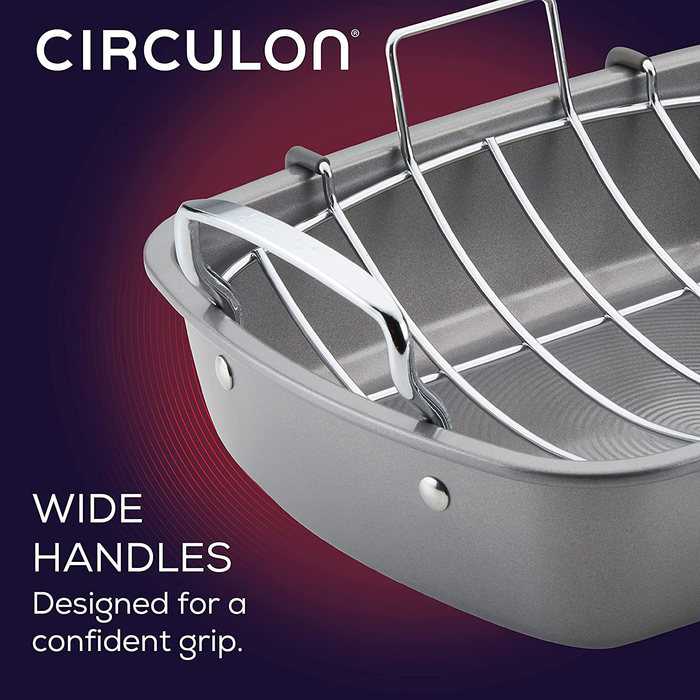 Circulon Nonstick Roasting Pan / Roaster with Rack - 17 Inch x 13 Inch, Gray