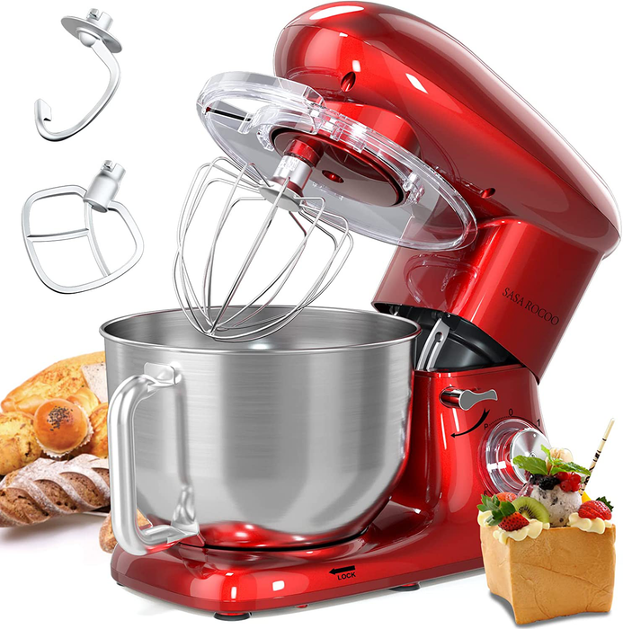 Stand Mixer, 660W 7.5Qt Kitchen Electric Stand Mixer with 6+1 Speeds, Food Mixers with Dishwasher-Safe Dough Hook, Flat Beater, Whisk & Pouring Shield, Red by SASA ROCOO (Red)