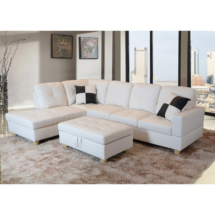 Wilhelmine 103.5" Wide Faux Leather Sofa & Chaise with Ottoman