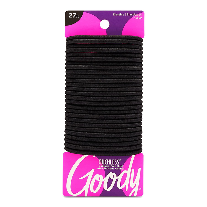 Goody Ouchless Womens Elastic Hair Tie - 27 Count, Black - 4MM for Medium Hair- Hair Accessories for Women Perfect for Long Lasting Braids, Ponytails and More - Pain-Free