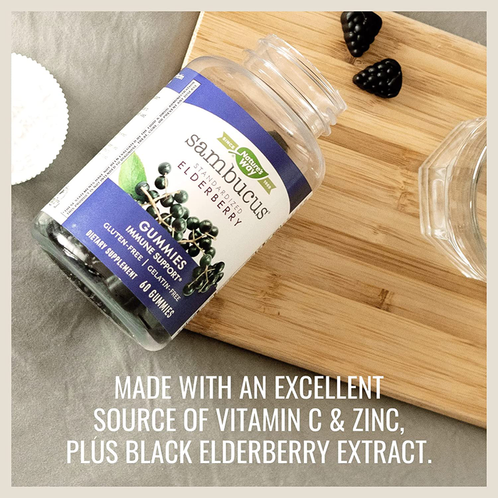 Nature’s Way Sambucus Elderberry Gummies, Immune Support Gummies*, Black Elderberry with Vitamin C and Zinc, 60 Gummies