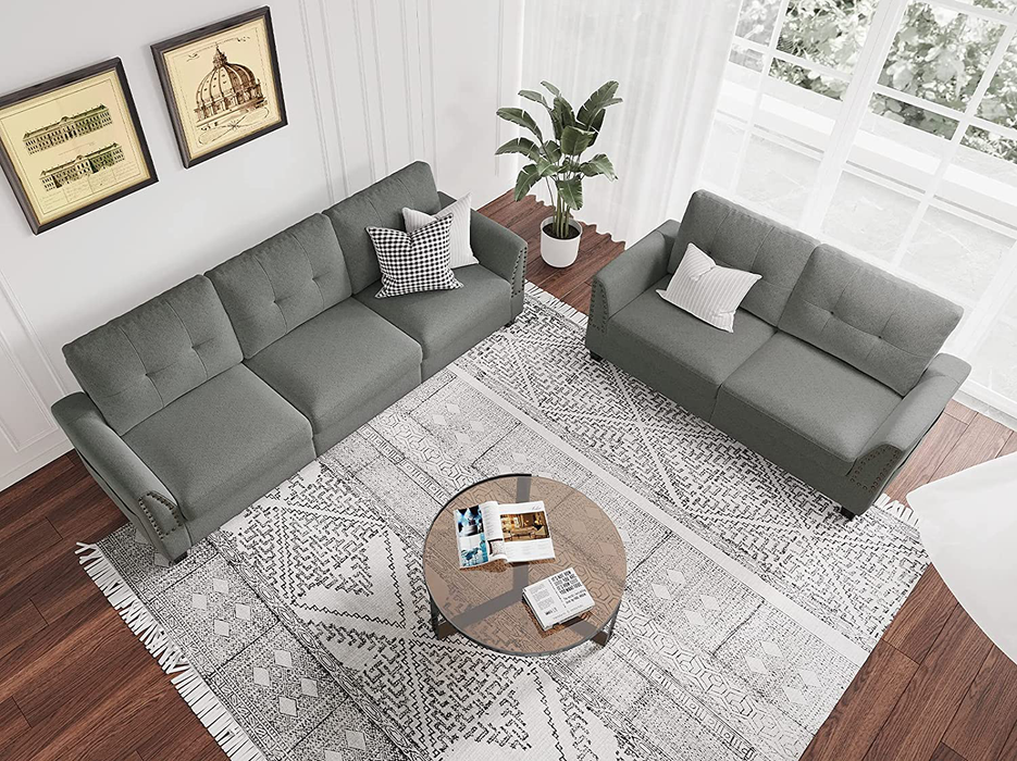 Belffin Sofa and Loveseat Sets 2 Piece Furniture Sofa Set for Living Room Couch Sofa Loveseat Set Grey