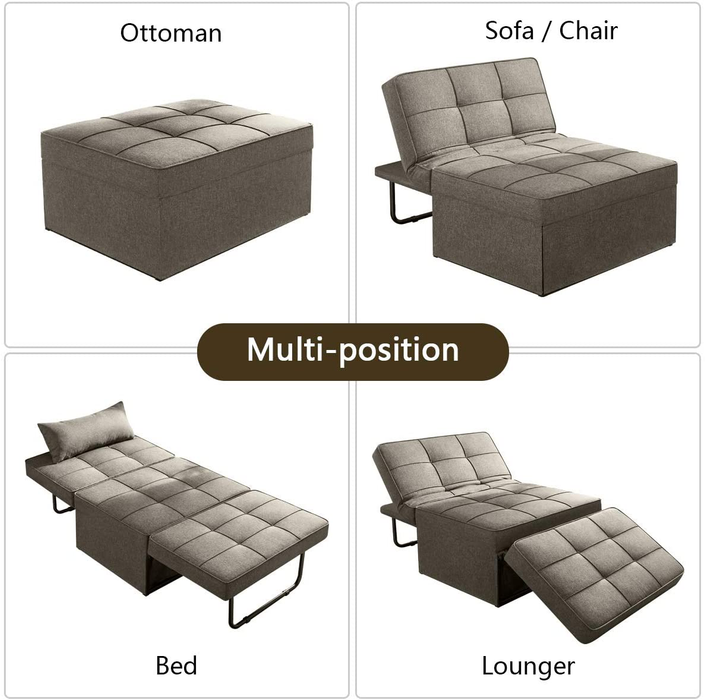 Vonanda Sofa Bed, Convertible Chair 4 in 1 Multi-Function Folding Ottoman Modern Breathable Linen Guest Bed with Adjustable Sleeper for Small Room Apartment,Light Brown