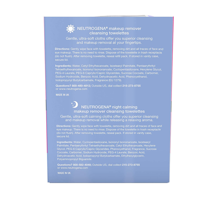 Neutrogena Day & Night Wipes with Makeup Remover Face Cleansing Towelettes & Night Calming Facial Cloths, Alcohol-Free Wipes to Remove Dirt, Oil & Waterproof Mascara, 3 Packs of 25 ct, 75 ct