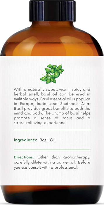 Handcraft Basil Essential Oil - 100 % Pure and Natural - Premium Therapeutic Grade with Premium Glass Dropper - Huge 4 Fl Oz