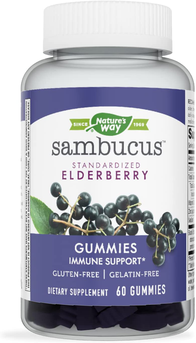 Nature’s Way Sambucus Elderberry Gummies, Immune Support Gummies*, Black Elderberry with Vitamin C and Zinc, 60 Gummies