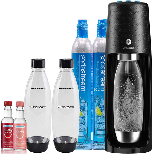 SodaStream Fizzi One Touch Sparkling Water Maker Bundle (Black) with CO2, BPA Free Bottles, and Bubly Drops Flavors