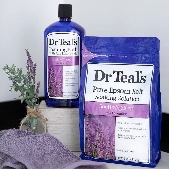 Dr Teal’s Foaming Bath with Pure Epsom Salt, Soothe & Sleep with Lavender, 34 fl oz, Purple