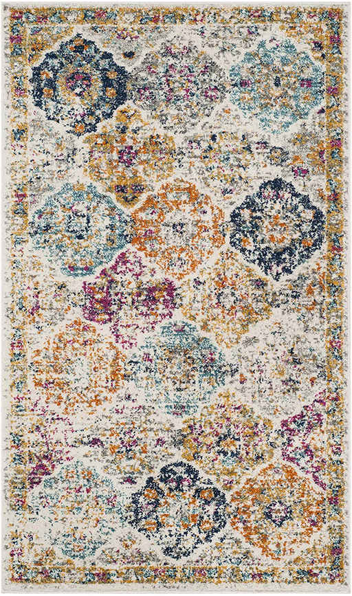 SAFAVIEH Madison Collection MAD611B Boho Chic Floral Medallion Trellis Distressed Non-Shedding Living Room Bedroom Accent Rug, 2'3" x 4', Cream / Multi