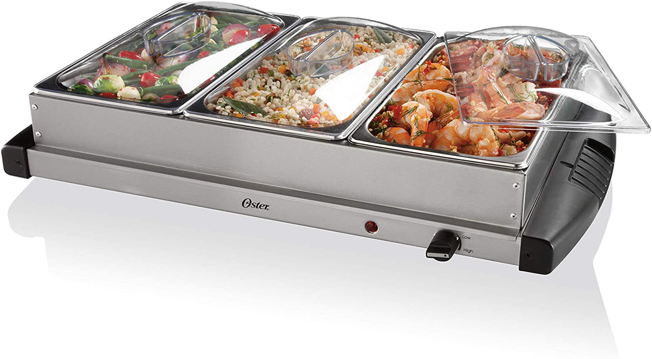 Oster Buffet Server Warming Tray | Triple Tray, 2.5 Quart, Stainless Steel