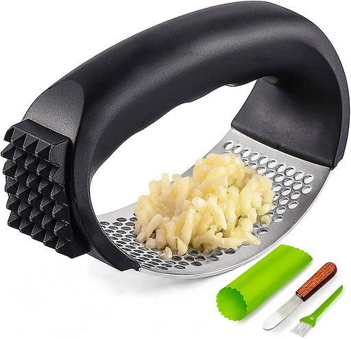 Garlic Press, Upgrade Garlic Mincer Stainless Steel Garlic Press Rocker, Professional Kitchen Gadget with Ergonomic Handle,Garlic Peeler