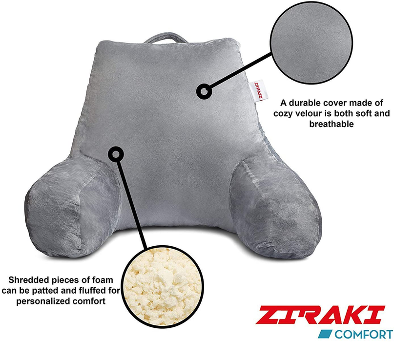 Ziraki Large Plush Shredded Foam Reading and TV Relax Pillow - Perfect for Adults, Teens, and Kids - for Bed Rest, Arm, Back, Pregnancy Lumbar & Head Neck Coccyx Lower Back Support Cushion
