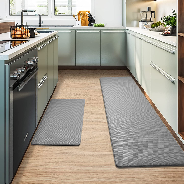 Color&Geometry Kitchen Rugs, Kitchen Rug Set 2 Piece Kitchen Runner Rug Kitchen Floor Mat, Cushioned Anti Fatigue Kitchen Mat Non Skid Waterproof Comfort Standing Kitchen Rug, 17"x29"+17"x59", Grey