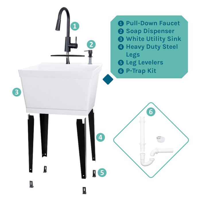 22.88'' L x 23.5'' W Free Standing Laundry Sink with Faucet