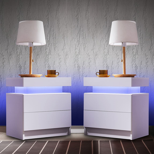 Generic Nightstand Set of 2 LED Nightstand with 2 Drawers, Bedside Table with Drawers for Bedroom Furniture, Side Bed Table with LED Light