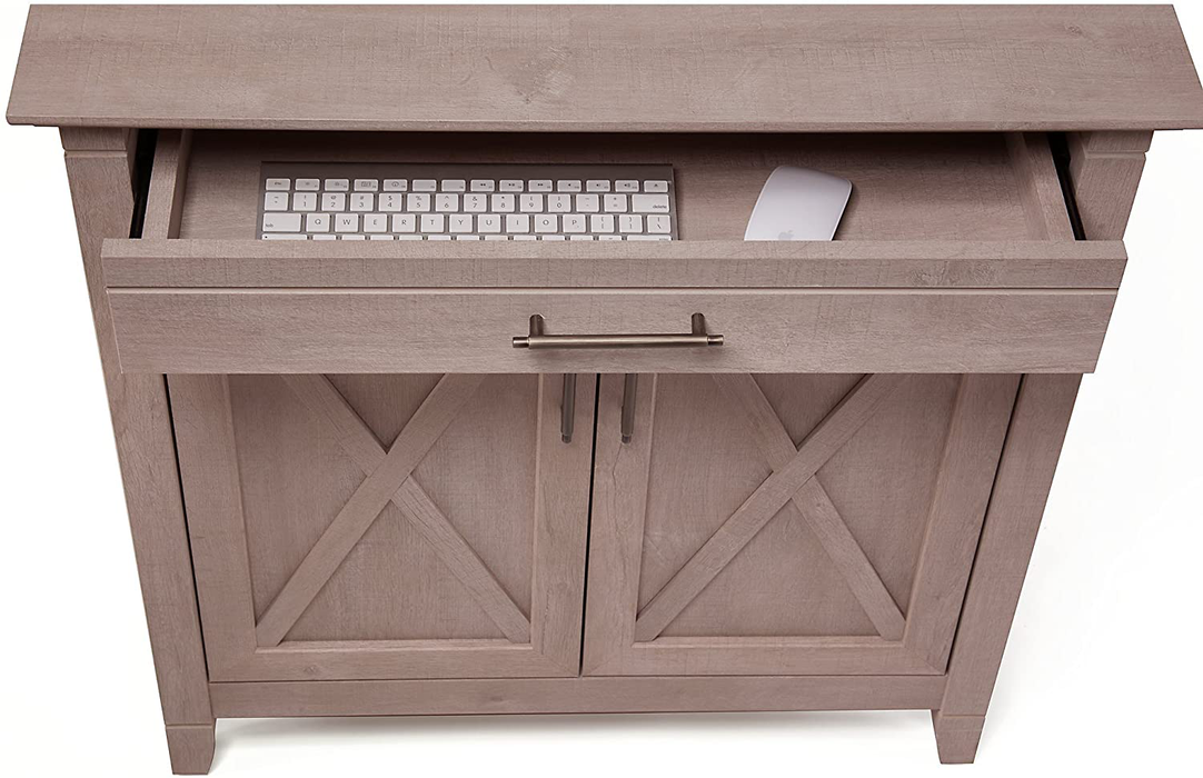 Bush Furniture Key West Secretary Desk with Keyboard Tray and Storage Cabinet in Washed Gray