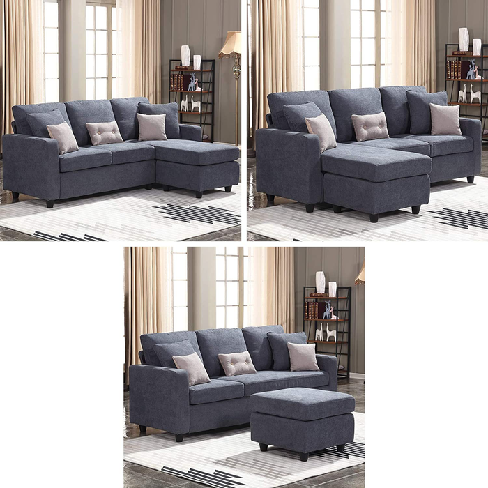 HONBAY Convertible Sectional Sofa Couch, L-Shaped Couch with Modern Linen Fabric for Small Space Dark Grey