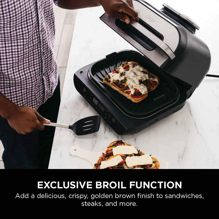 Ninja FG551 Foodi Smart XL 6-in-1 Indoor Grill with 4-Quart Air Fryer Roast Bake Dehydrate Broil and Leave-In Thermometer, with Extra Large Capacity, and a Stainless Steel Finish