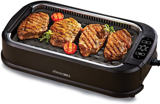 Power XL Smokeless Electric Indoor Removable Grill and Griddle Plates, Nonstick Cooking Surfaces, Glass Lid, 1500 Watt, 21X 15.4X 8.1, black