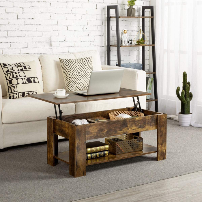 Yaheetech Rustic Lift Top Coffee Table w/Hidden Compartment & Storage Space - Lift Tabletop for Living Room Furniture, Rustic Brown