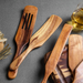 FJNATINH Wooden Spurtles Set, 3 Pcs Natural Teak Kitchen Cooking Utensil Wooden Slotted Spatula for Stirring, Mixing, Serving (3Pcs)