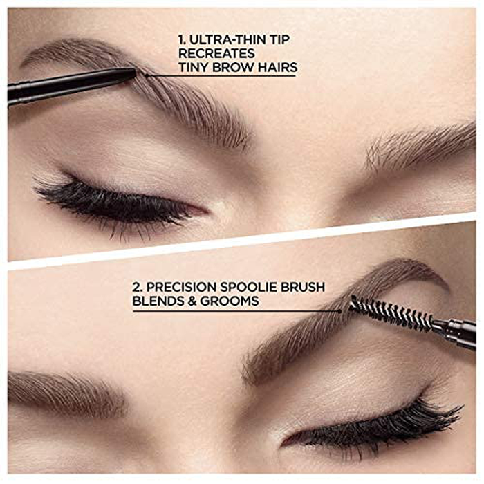 L'Oreal Paris Makeup Brow Stylist Definer Waterproof Eyebrow Pencil UltraFine Mechanical Pencil Draws Tiny Brow Hairs Fills in Sparse Areas Gaps Ounce Count, Ash Brown, 0.003 Fl Oz