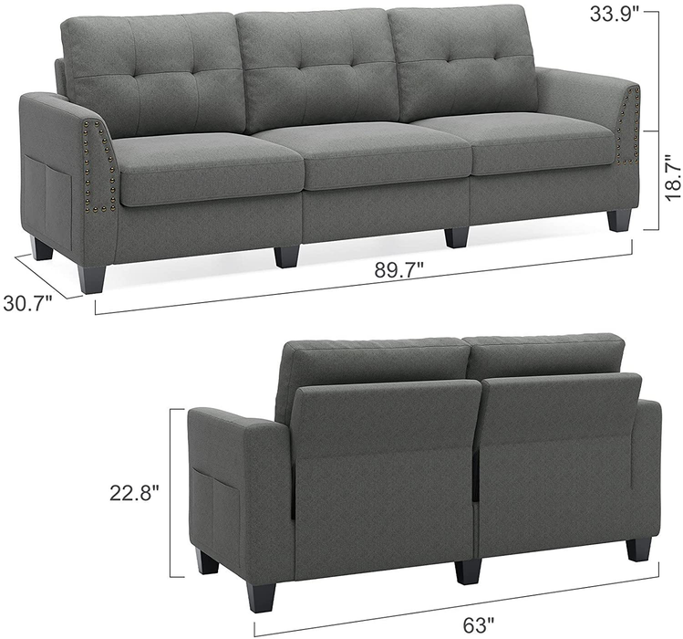 Belffin Sofa and Loveseat Sets 2 Piece Furniture Sofa Set for Living Room Couch Sofa Loveseat Set Grey