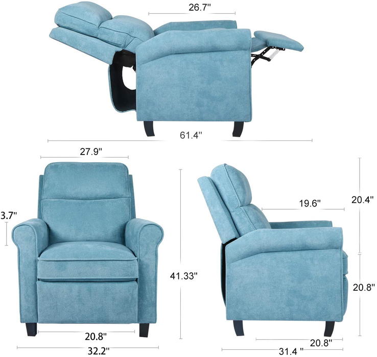 Recliner Chair, Living Room Chair Fabric Push Back Single Reclining Sofa Home Theater Seating Indoor Lounge Furniture for Bedroom, and Other Home Spaces, Blue