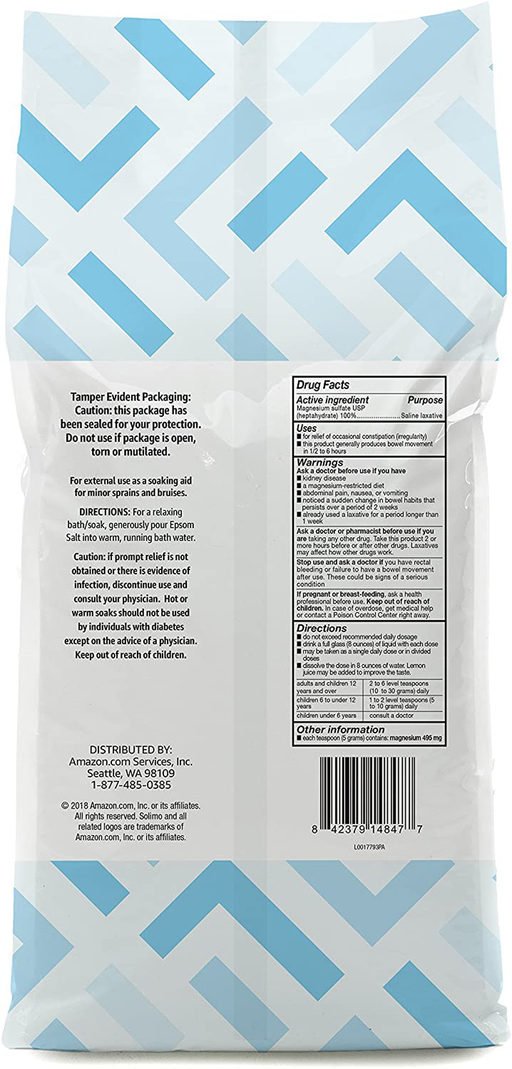 Amazon Brand - Solimo Epsom Salt Soak, Magnesium Sulfate USP, 8 Pound