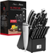 15-Piece Premium Kitchen Knife Set With Wooden Block | Master Maison German Stainless Steel Cutlery With Knife Sharpener & 6 Steak Knives (Black)