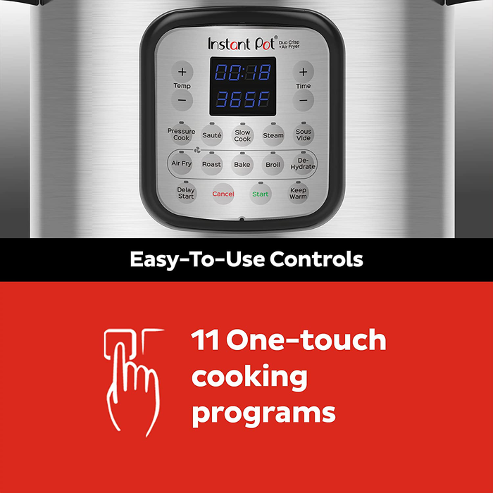 Instant Pot Duo Crisp 11-in-1 Electric Pressure Cooker with Air Fryer Lid, 8 Quart Stainless Steel/Black, Air Fry, Roast, Bake, Dehydrate, Slow Cook, Rice Cooker, Steamer, Sauté