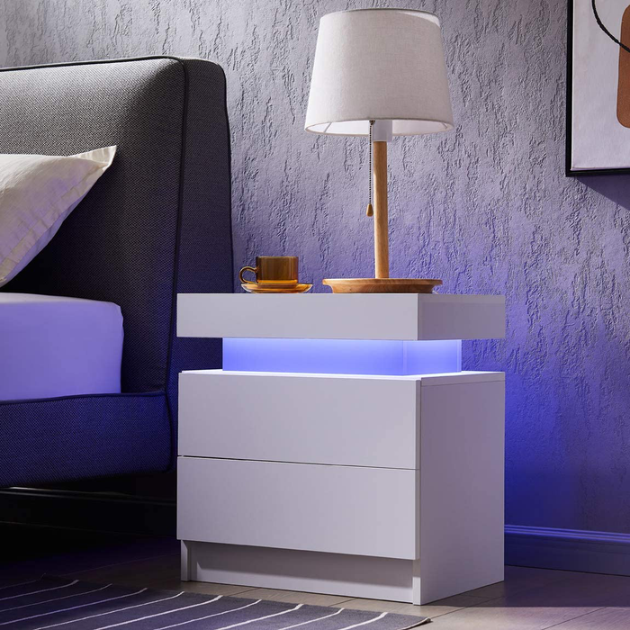 Generic Nightstand Set of 2 LED Nightstand with 2 Drawers, Bedside Table with Drawers for Bedroom Furniture, Side Bed Table with LED Light