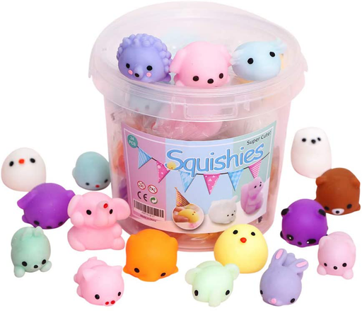 KINGYAO Squishies Squishy Toy 24pcs Party Favors for Kids Mochi Squishy Toy moji Kids Mini Kawaii squishies Mochi Stress Reliever Anxiety Toys Easter Basket Stuffers fillers with Storage Box