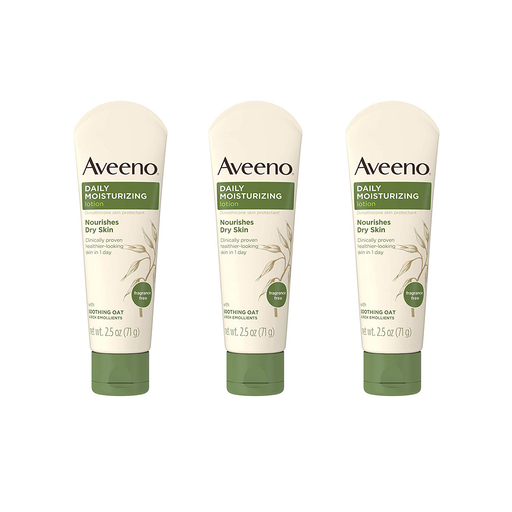 Aveeno Daily Moisturizing Body Lotion with Soothing Oat and Rich Emollients to Nourish Dry Skin, Fragrance-Free, 2.5 fl. oz (Pack of 3)