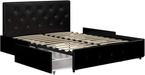 DHP Dakota Upholstered Faux Leather Platform Bed with Storage Drawers - Queen Size (Black)