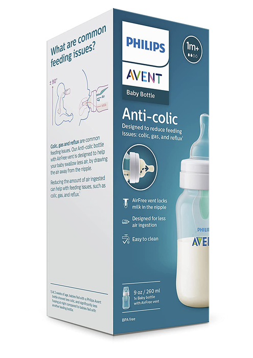 Philips Avent Anti-Colic Baby Bottle with AirFree Vent, 9oz, 1pk, Clear, SCY703/91