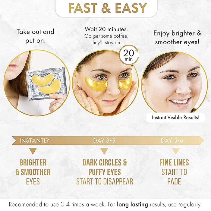 24K Gold Eye Mask– 15 Pairs - Puffy Eyes and Dark Circles Treatments – Look Less Tired and Reduce Wrinkles and Fine Lines Undereye, Revitalize and Refresh Your Skin - CrueltyFree and Vegan