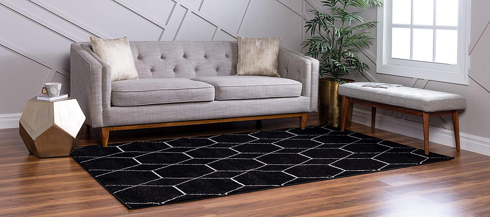 Unique Loom Trellis Frieze Collection Lattice Moroccan Geometric Modern Area Rug, 2 x 3 ft, Black/Ivory