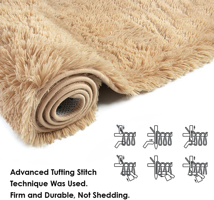 Ompaa Fluffy Rug, Super Soft Fuzzy Area Rugs for Bedroom Living Room - 3' x 5' Large Plush Furry Shag Rug - Kids Playroom Nursery Classroom Dining Room Decor Floor Carpet, Beige