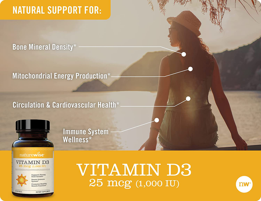 NatureWise Vitamin D3 1000iu (125 mcg) 1 Month Supply for Healthy Muscle Function, Bone Health and Immune Support, Non-GMO, Gluten Free in Cold-Pressed Olive Oil, Packaging May V, 30 Count