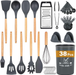 Docgrit Kitchen Utensil Set- 38 PCs Cooking Utensils with Oven Mitts,Tongs, Spoon Spatula &Turner Made of Heat Resistant Food Grade Silicone and Wooden Handle
