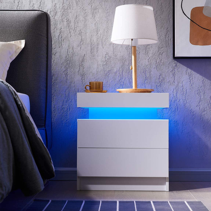 Generic Nightstand Set of 2 LED Nightstand with 2 Drawers, Bedside Table with Drawers for Bedroom Furniture, Side Bed Table with LED Light