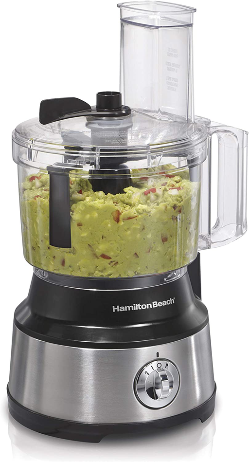 Hamilton Beach Food Processor & Vegetable Chopper for Slicing, Shredding, Mincing, and Puree, 10 Cups - Bowl Scraper, Stainless Steel