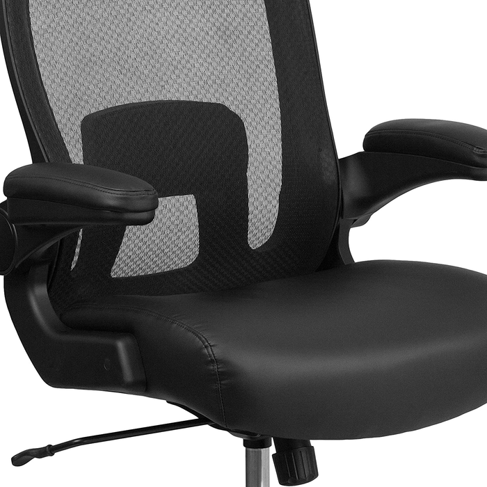 Flash Furniture HERCULES Series Big & Tall 500 lb. Rated Black Mesh/LeatherSoft Executive Ergonomic Office Chair with Adjustable Lumbar