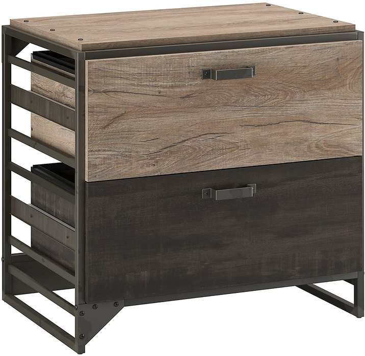 Bush Furniture Refinery Lateral File Cabinet, Rustic Gray/Charred Wood