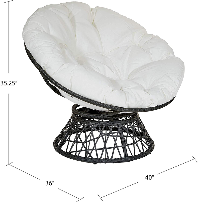 OSP Home Furnishings Wicker Papasan Chair with 360-Degree Swivel, Grey Frame with White Cushion