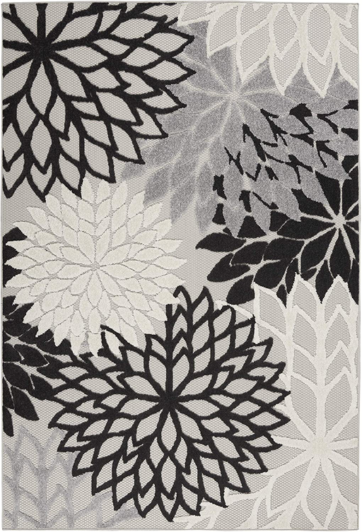 Nourison Aloha Indoor/Outdoor Floral Black White 2'3" x 8' Area Rug, (8' Runner)